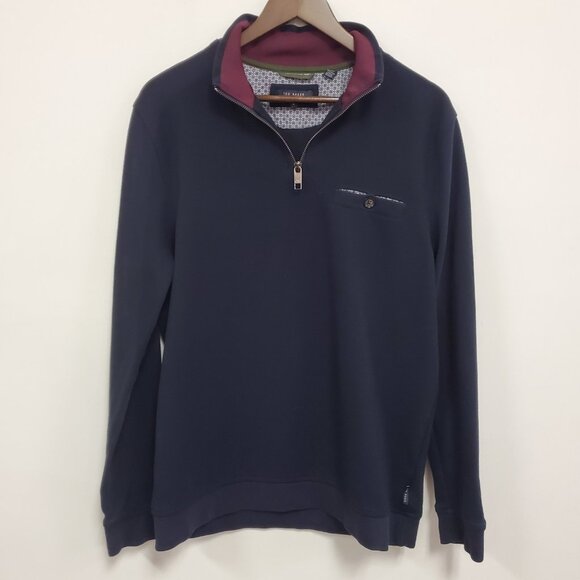 Ted Baker Womens 1/4 Zip Pullover Sweatshirt Size 4 Blue Preppy Designer Classic - Picture 1 of 10